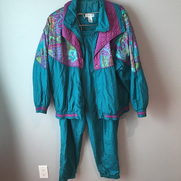 Vintage Windbreaker Pantsuit Set Teal Purple